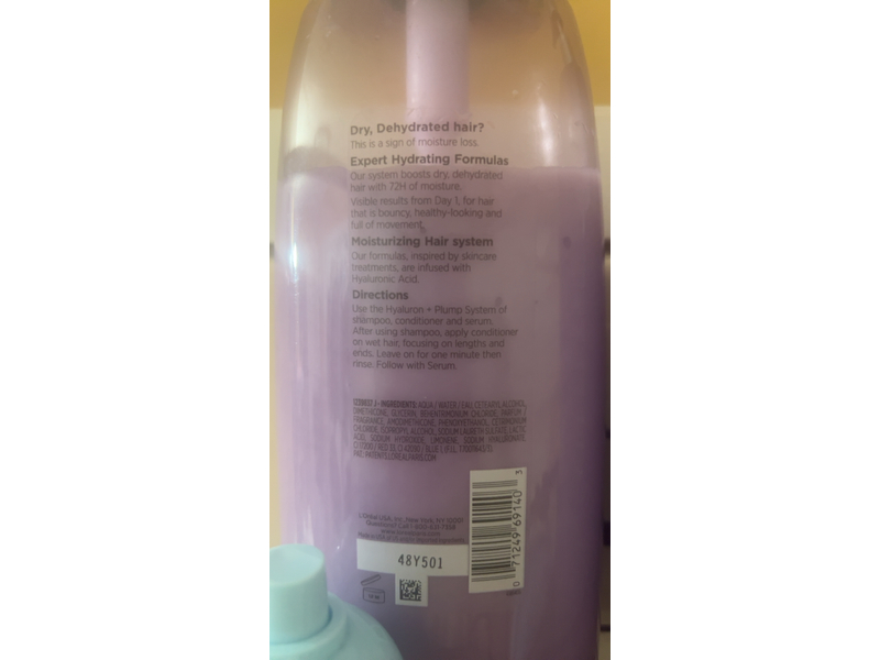 L'Oreal Paris Elvive Hyaluron Plump 72h Hydrating Conditioner, Hyaluronic Acid, 40 fl oz/1.18 L