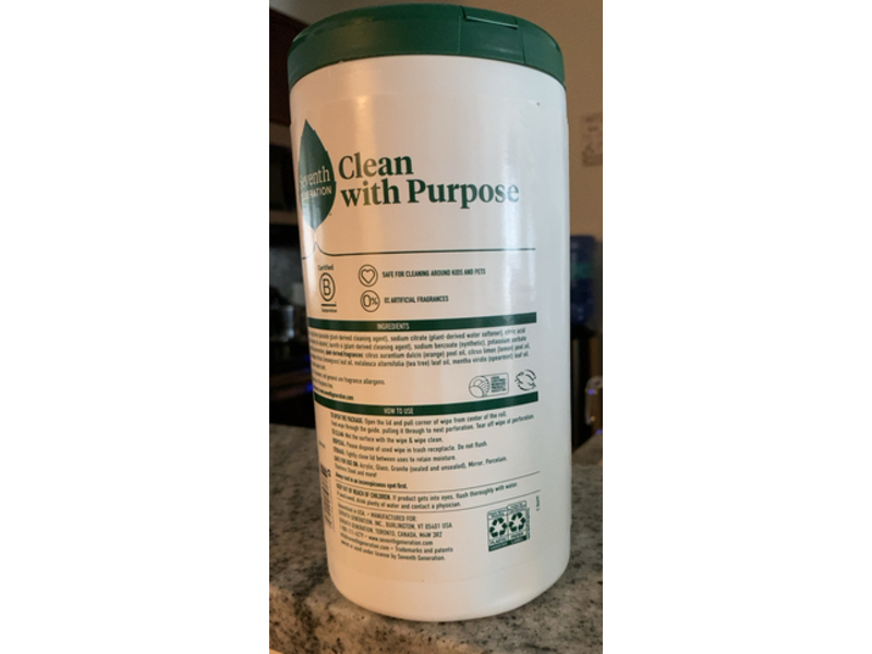 Seventh Generation Multi Surface Wipes, Lemon Zest Scent, 70 Counts, Pack OF 6