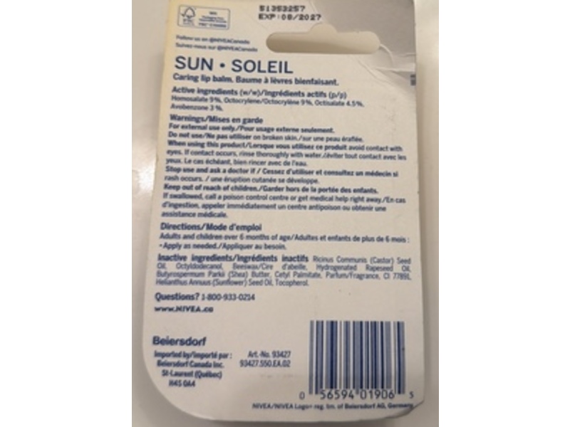 Nivea Caring Lip Balm Sticks, SPF 30, 4.8 g, Pack Of 2