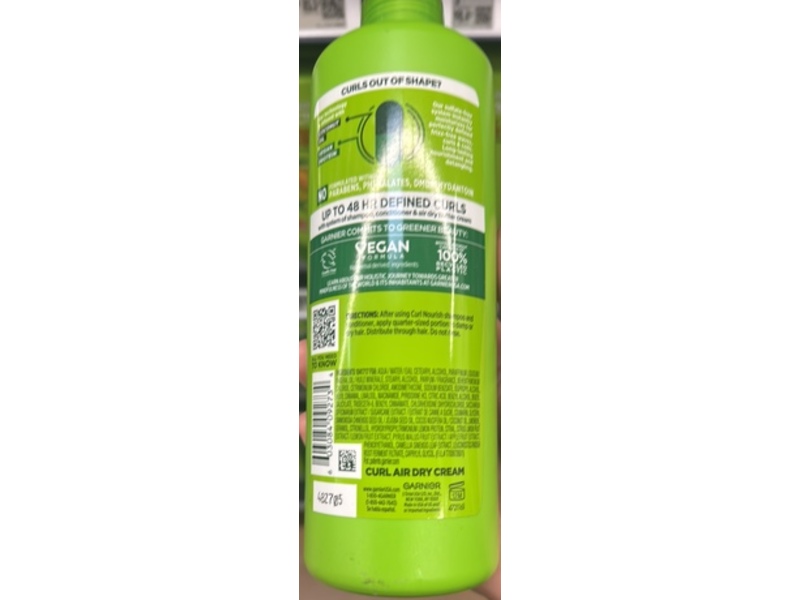 Garnier Fructis Curl Nourish Air Dry Cream Defining Butter, Vegan Protein + Coconut Oil, 17 fl oz/500 mL