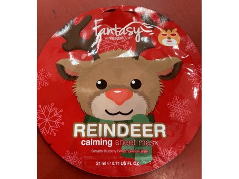 Fantasy By Masque Bar Reindeer Calming Sheet Mask, Blueberry Extract, Lavender Water, 0.71 fl oz/21 mL