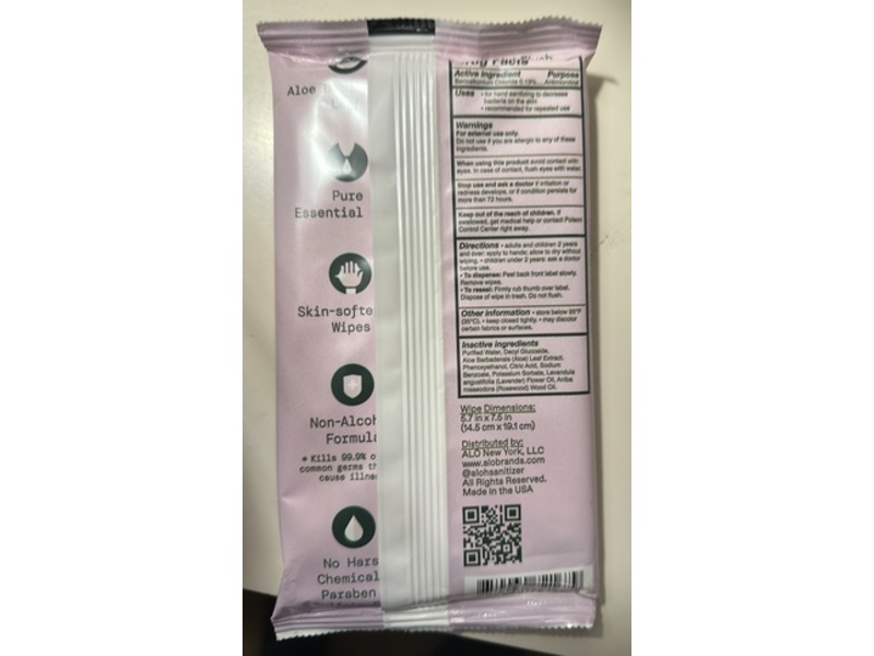 Aloh Skin-Softening Sanitizing Hand Wipes, Lavender Rosewood + Aloe, 20 Count, Pack Of 3