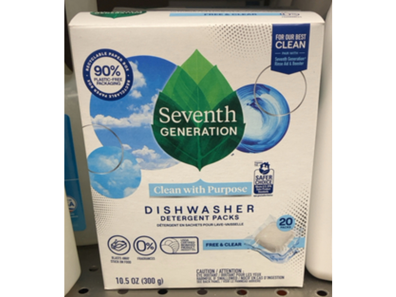 Seventh Generation Dishwasher Packs, Free & Clear, 10.5 oz/300 g, 20 Count