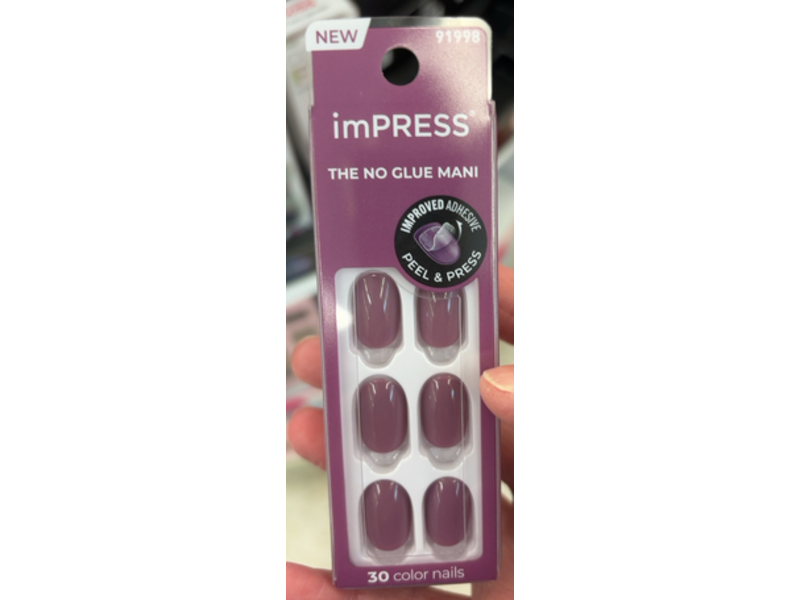 Impress The No Glue Mani Peel & Press Color Nails Kit, Purple, Short & Oval, 30 Count