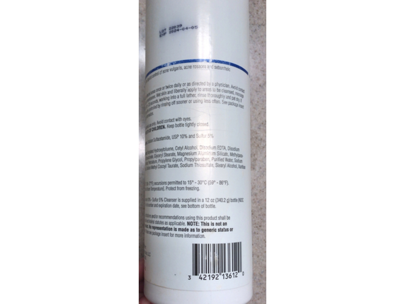 Sodium Sulfacetamide 10% - Sulfur 5% cleanser, 12 oz/340.2 g, Acella (Rx)