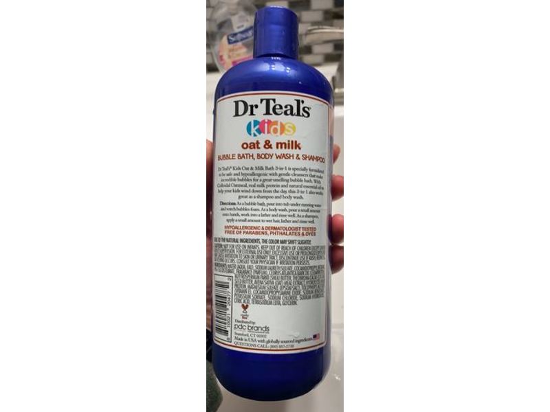 Dr. Teal's 3-In-1 Bubble Bath, Body Wash, & Shampoo, Oat & Milk, 20 fl oz/591 mL