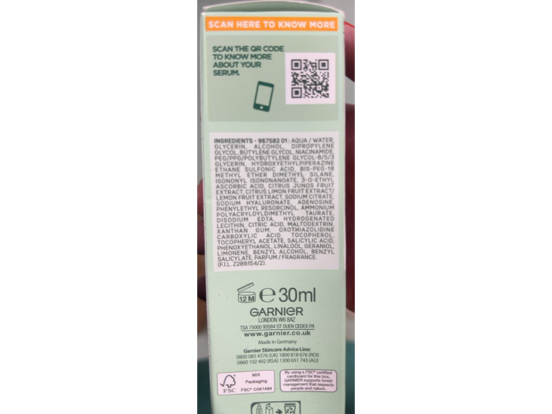 Garnier Skin Active Brightening Serum, Vitamin C, 30mL