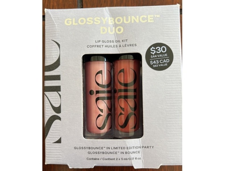 Saie Glossybounce Lip Gloss-Oil Duo, Party & Bounce, 0.17 fl oz/5 mL