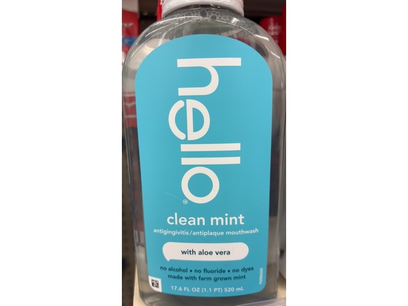 Hello Clean Mint Mouthwash, Aloe Vera, 17.6 fl oz/520 mL, Pack Of 3