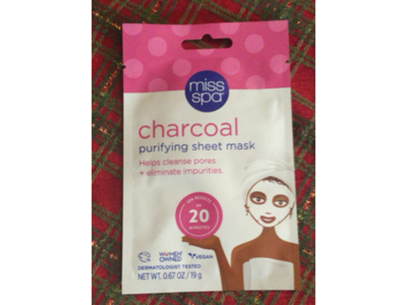 Miss Spa Purifying Sheet Mask, Charcoal, 0.67 oz/19 g