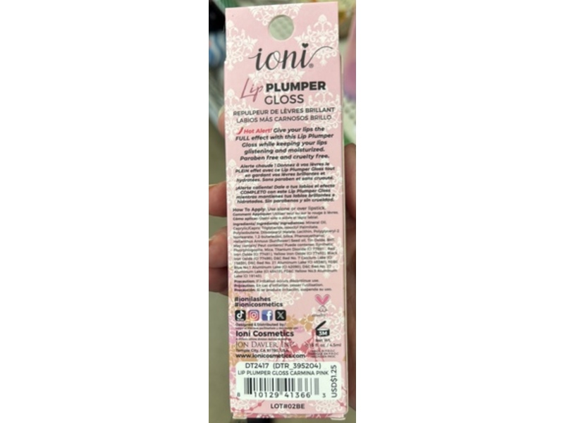 Ioni Lip Plumper Gloss, Carmina Pink, 0.15 fl oz/4.5 mL