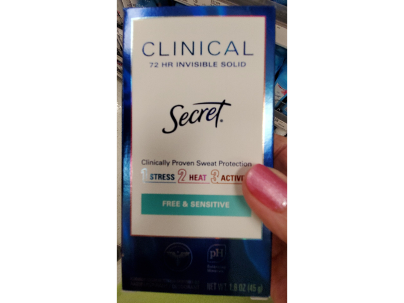 Secret Clinically Proven Sweat Protection, Free & Sensitive, 1.6 oz/45 g