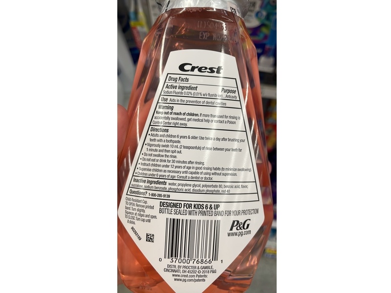 Crest Kid's Rinse Anticavity Fluoride Rinse, Strawberry Rush, 16.9 fl oz/500 mL