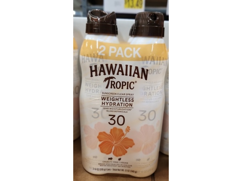 Hawaiian Tropic Weightless Hydration Sunscreen Clear Spray, SPF 30, 6 oz/170 g, 2 Pack