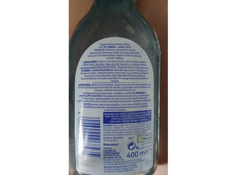 Nivea Micellar Water, Regenerating, 400 mL