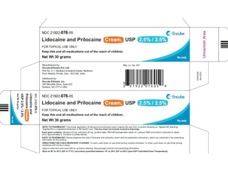 Lidocaine and Prilocaine Cream 2.5%/2.5%, 30 g, Encube (Rx)