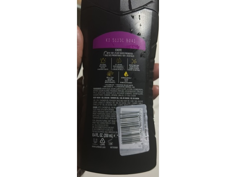 AXE Excite 3 In 1 Body, Face & Hair Wash, Crisp Coconut & Black Pepper Scent, 8.4 fl oz/250 mL