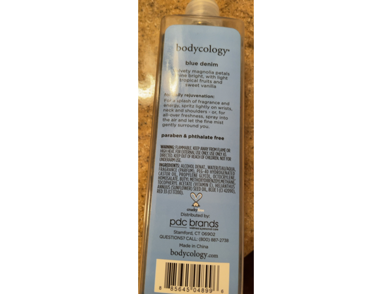 Bodycology Blue Denim Fragrance Mist, Blue Freesia & Juicy Clementines, 8 fl oz/237 mL