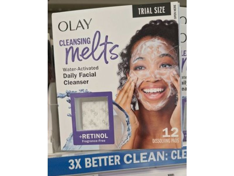 Olay Cleansing Melts Daily Facial Cleanser Dissolving Pads, Retinol, 12 Count