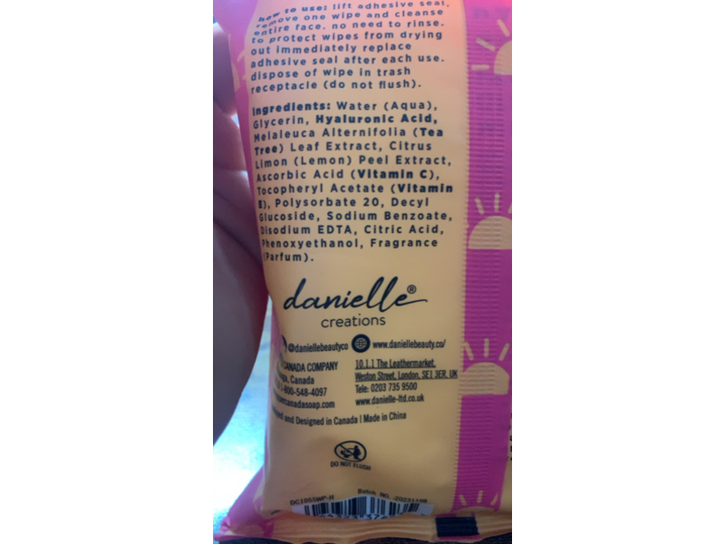 Danielle Creations Facial Cleansing Wipes, Hyaluronic Acid +Tea Tree & Vitamin C, 30 Count