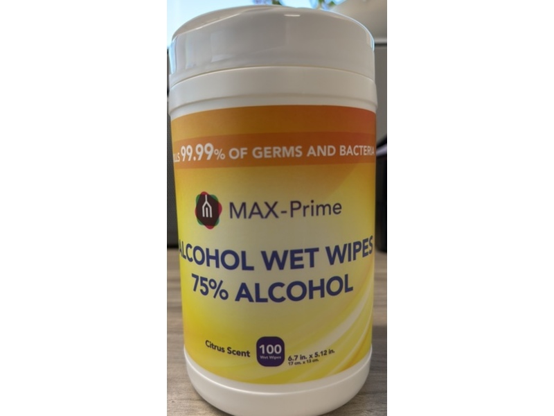 Max-Prime Alcohol Wet Wipes, Citrus Scent, 100 Count