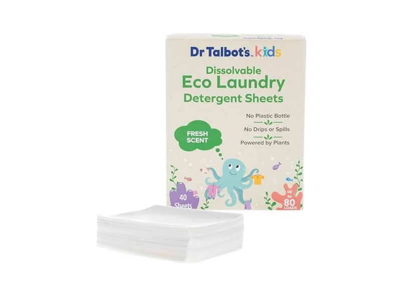 Dr. Talbot's Kids Dissolvable Eco Laundry Detergent Sheets, Fresh Scent, 80 Loads, 40 Sheets