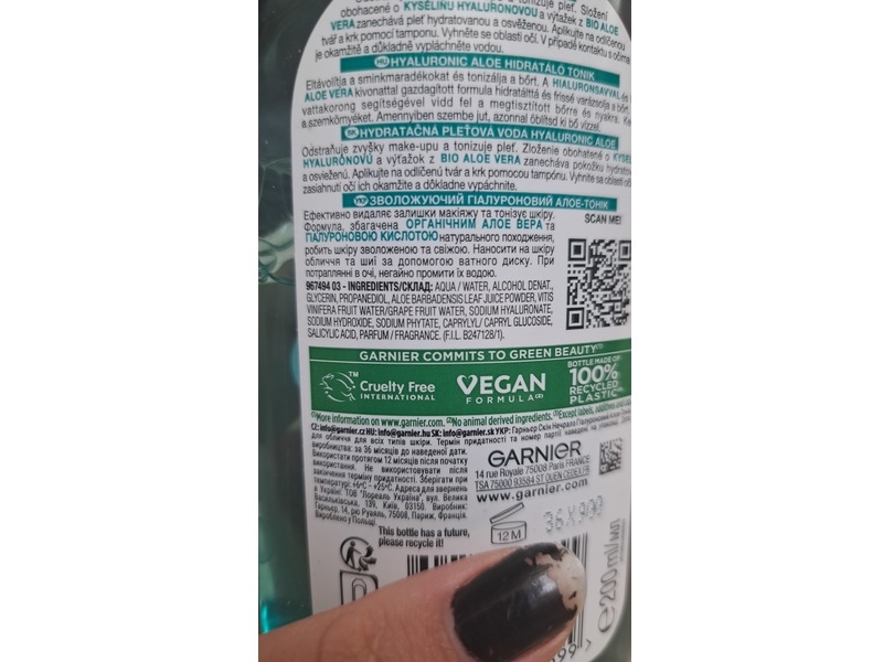 Garnier Skin Naturals Refreshes & Hydrates Toner, Hyaluronic Aloe, 200 mL