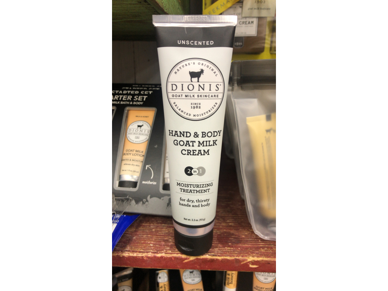 Dionis Hand & Body Goat Milk Cream, 2 In 1 Moisturizing Treatment, Unscented, 3.3 oz / 93 g