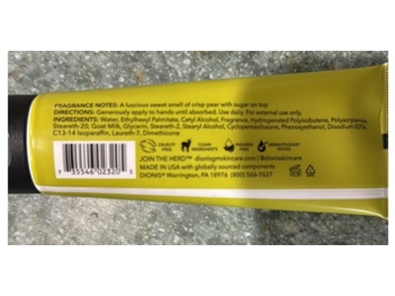 Dionis Goat Milk Skincare Goat Milk Hand Cream, Crisp Pear, 2.5 oz/71 g