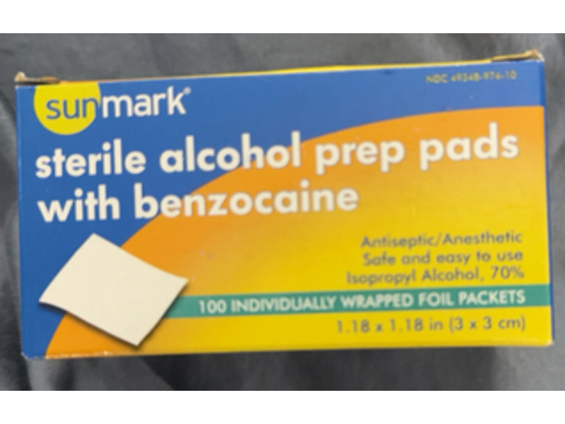 Sunmark Sterile Alcohol Prep Pads, Benzocaine, 100 Count