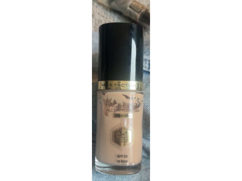 Max Factor Facefinity All Day Flawless 3 In 1 Foundation, SPF 20, 55 Beige, 1 fl oz/30 mL