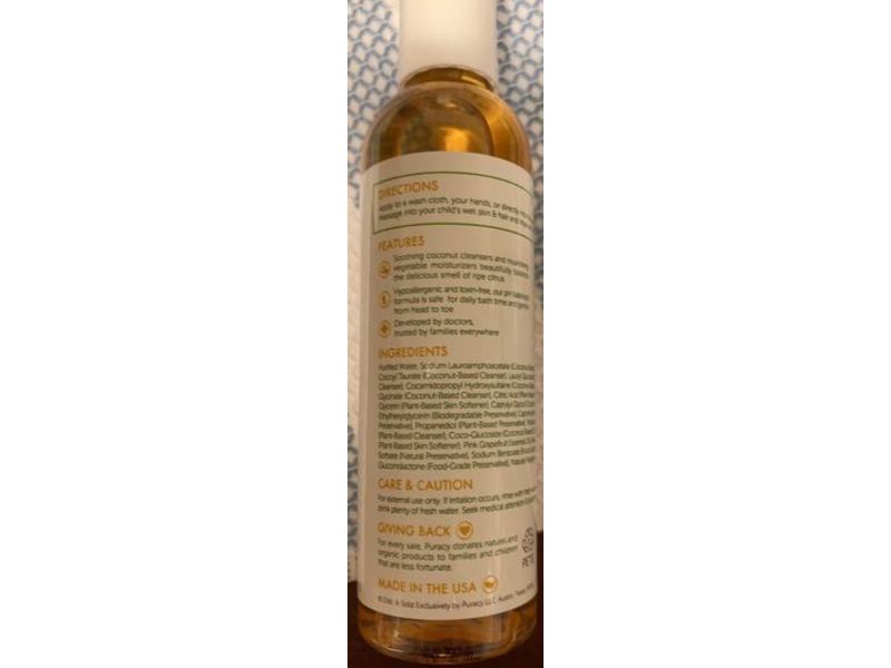 Puracy Natural Baby Shampoo & Body Wash, Citrus Grove, 4 fl oz/118 mL