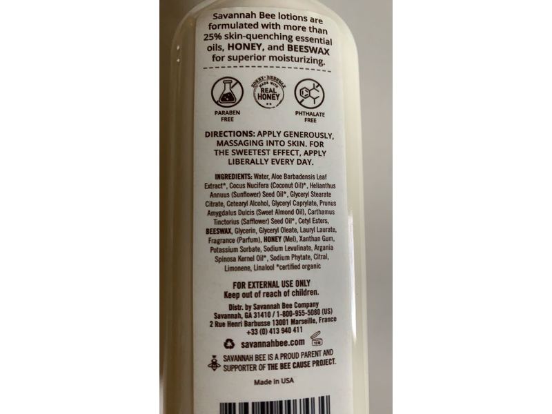 Savannah Bee Company Body Lotion, Real Honey, Orange Blossom, 9.5 fl oz/280.9 mL