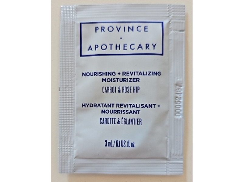 Province Apothecary Nourishing + Revitalizing Moisturizer, Carrot & Rose Hip, 0.1 fl oz/3 mL