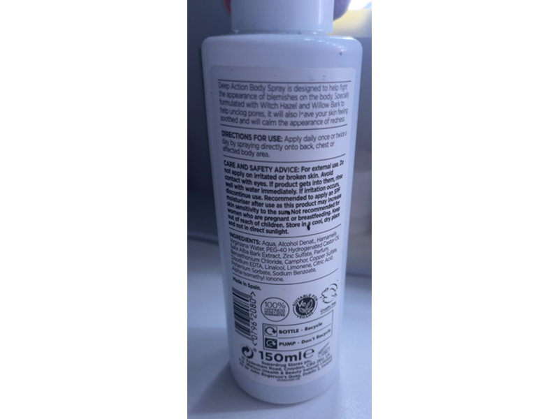 Superdrug Deep Action Body Spray, Witch Hazel, 150 mL