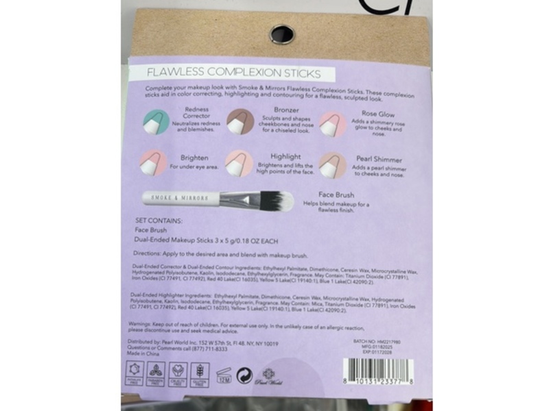 Smoke & Mirrors Flawless Complexion Sticks Set, Corrector + Contour + Highlighter,