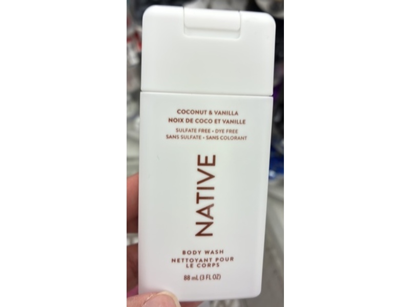 Native Body Wash, Coconut & Vanilla, 3 fl oz/88 mL