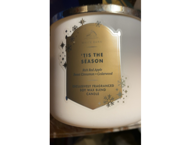 White Bran Soy Wax Blend Candle, Tis The Season, Rich Red Apple Sweet Cinnamon, Cedarwood, 14.5 oz/411 g