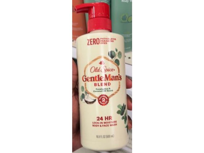 Old Spice GentleMan's Blend 24HR Lock-In Moisture Body & Face Wash, Eucalyptus & Coconut Oil Scent, 16.9 fl oz/500 mL, Pack of 4