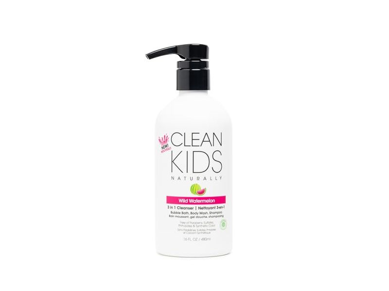Gabriel Cosmetics Clean Kids Naturally 3-In-1 Shampoo, Cleanser & Bubble Bath, Wild Watermelon, 16 fl oz/480 mL