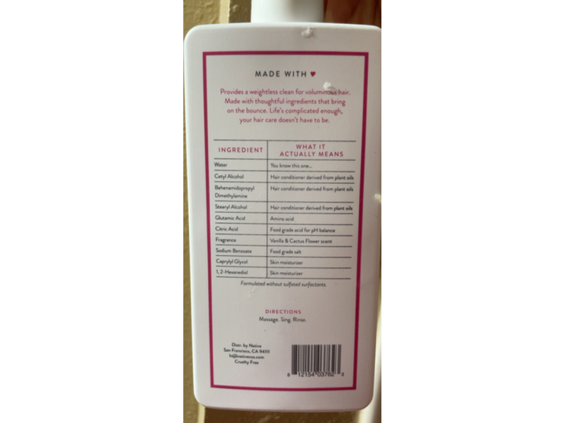 Native Hair Care Volumizing Conditioner, Vanilla & Cactus, 16.5 fl oz/487 mL