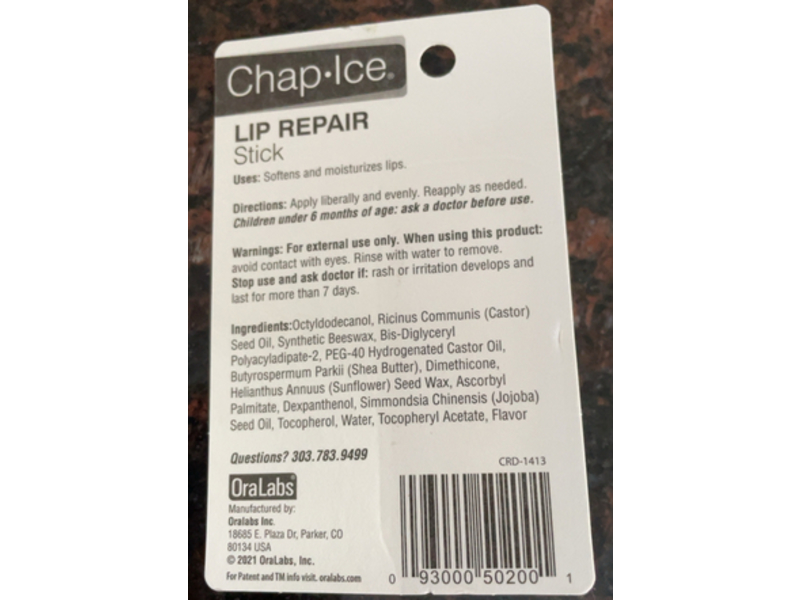 Chap-Ice Lip Repair Stick Advanced Relief Lip Balm, Vitamin E, Shea Butter, Jojoba, 0.11 oz/3.4 g