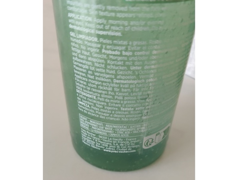Yves Rocher Purifying Cleansing Gel, Organic Peppermint Methcone Complex, 13.1 fl oz/390 mL