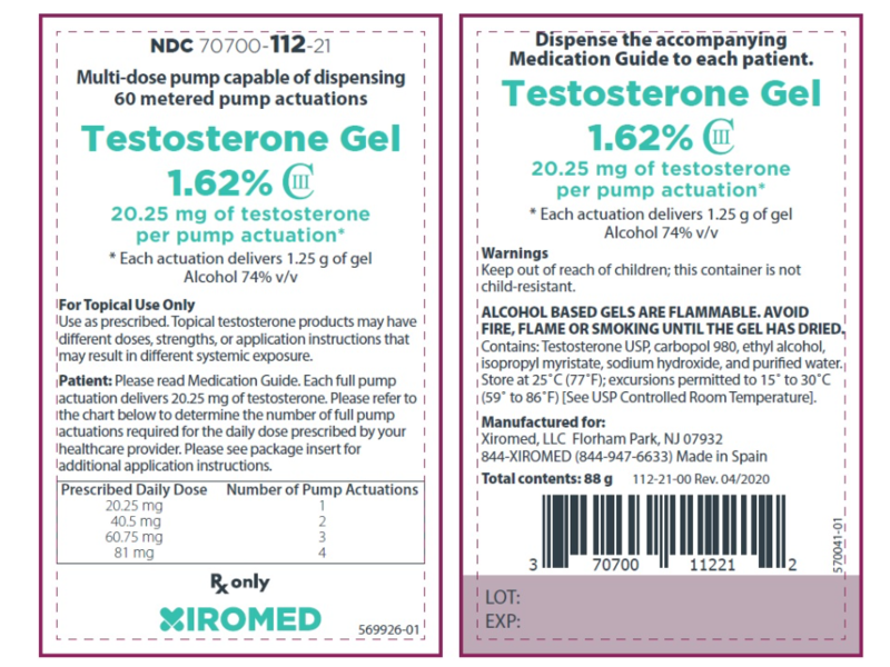 Testosterone Gel 1.62%, 88 g, Xiromed (RX)