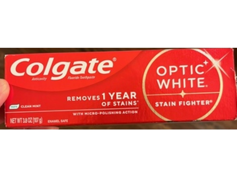 Colgate Optic White Stain Fighter Toothpaste, Clean Mint, 3.8 oz/107 g