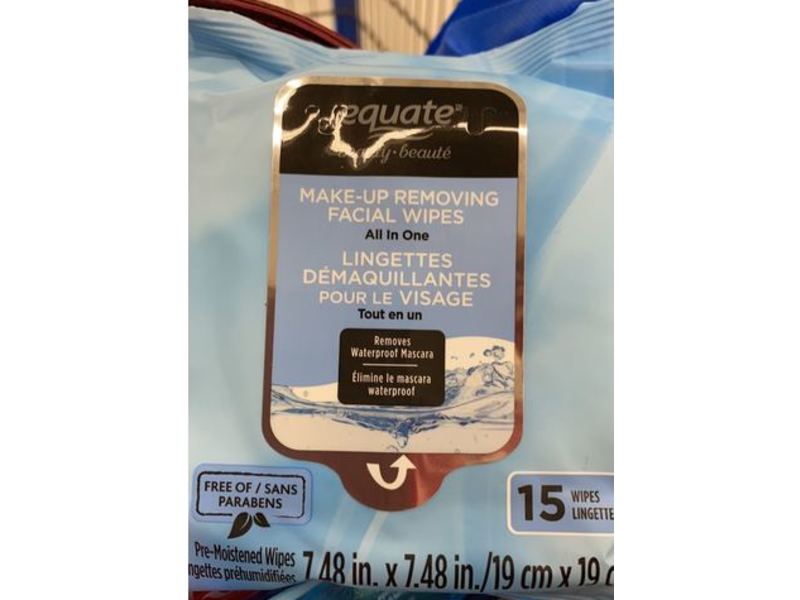 Equate Makeup Removing All in One Facial Wipes Paraben Free, 15 Wipes Ingredients and Reviews