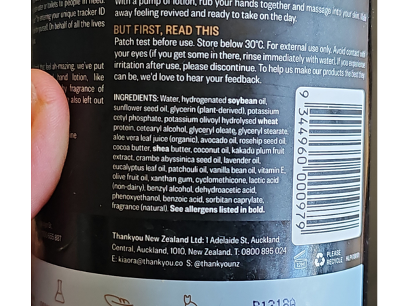 Thankyou Hand Lotion, Botanical Patchouli & Vanilla, 500 mL