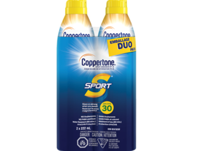 Coppertone Sport Water Resistant Sunscreen Spray Duo, SPF 30, 222 mL