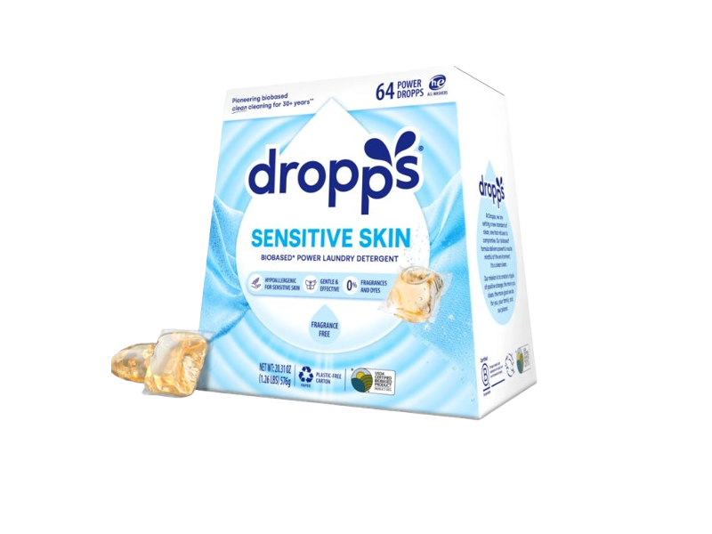 Dropps Sensitive Skin Biobased Power Laundry Detergent Pods, Fragrance Free, 64 Loads, 20.31 fl oz/576 g