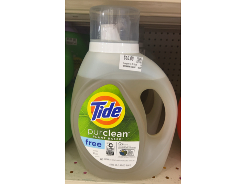 Tide Purclean Liquid Laundry Detergent, Free, 48 Loads, 63 fl oz/1.86 L